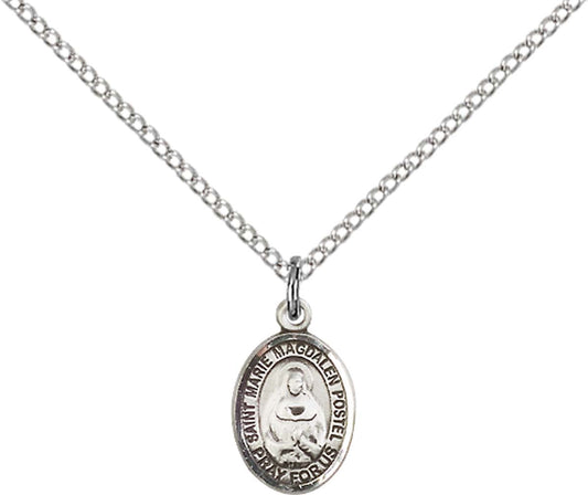 Sterling Silver Marie Magdalen Postel Pendant with 18 inch Sterling Silver Light Curb Chain - Small