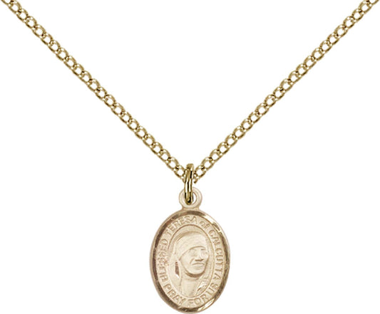 14kt Gold Filled Blessed Teresa of Calcutta Pendant with 18 inch Gold Filled Light Curb Chain - Small