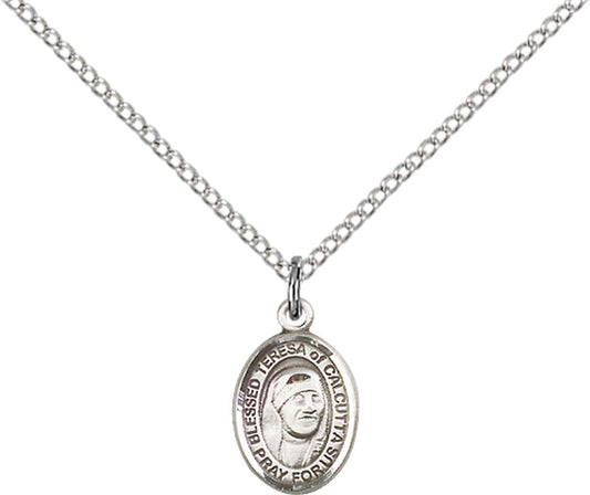 Sterling Silver Blessed Teresa of Calcutta Pendant with 18 inch Sterling Silver Light Curb Chain - Small
