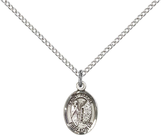 Sterling Silver St. Fiacre Pendant with 18 inch Sterling Silver Light Curb Chain - Small