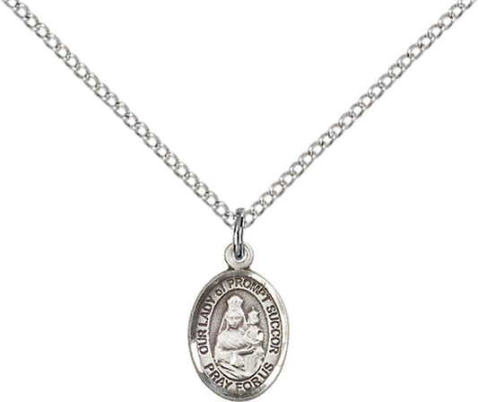 Sterling Silver O/L of Prompt Succor Pendant with 18 inch Sterling Silver Light Curb Chain - Small