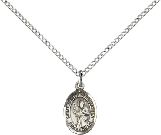 Sterling Silver St. Joseph Of Arimathea Pendant with 18 inch Sterling Silver Light Curb Chain - Small