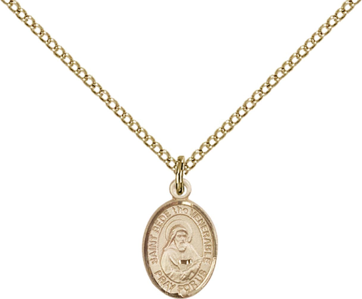 14kt Gold Filled St. Bede the Venerable Pendant with 18 inch Gold Filled Light Curb Chain - Small