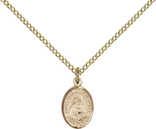 14kt Gold Filled St. Bede the Venerable Pendant with 18 inch Gold Filled Light Curb Chain - Small