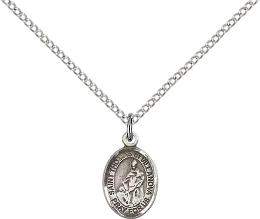 Sterling Silver St. Thomas of Villanova Pendant with 18 inch Sterling Silver Light Curb Chain - Small