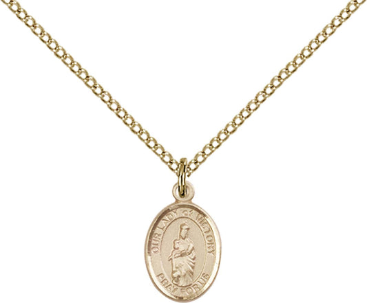 14kt Gold Filled O/L of Victory Pendant with 18 inch Gold Filled Light Curb Chain - Small