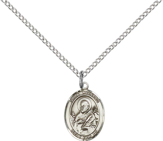 Sterling Silver St. Meinrad of Einsideln Pendant with 18 inch Sterling Silver Light Curb Chain - Small