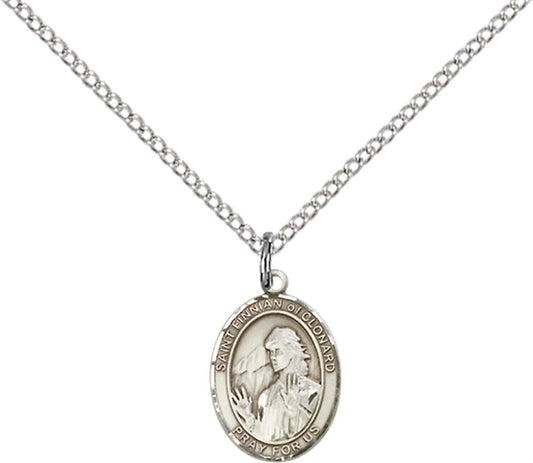 Sterling Silver St. Finnian of Clonard Pendant with 18 inch Sterling Silver Light Curb Chain - Small