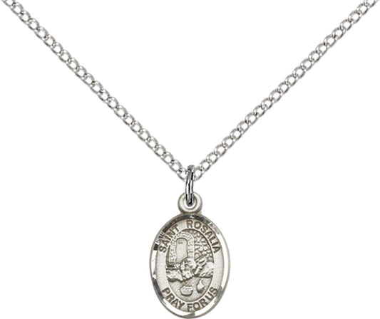 Sterling Silver St. Rosalia Pendant with 18 inch Sterling Silver Light Curb Chain - Small