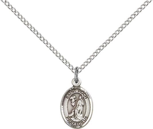 Sterling Silver St. Roch Pendant with 18 inch Sterling Silver Light Curb Chain - Small