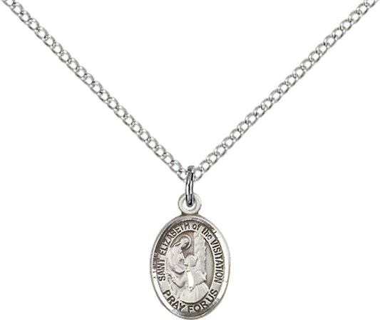 Sterling Silver St. Elizabeth of the Visitation Pe with 18 inch Sterling Silver Light Curb Chain - Small