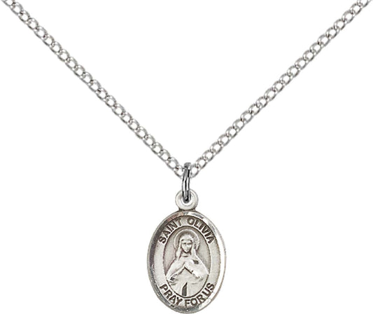 Sterling Silver St. Olivia Pendant with 18 inch Sterling Silver Light Curb Chain - Small