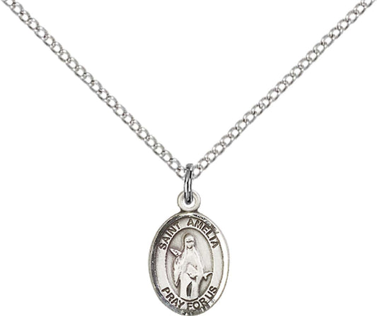 Sterling Silver St. Amelia Pendant with 18 inch Sterling Silver Light Curb Chain - Small