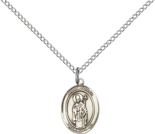 Sterling Silver St. Ronan Pendant with 18 inch Sterling Silver Light Curb Chain - Small