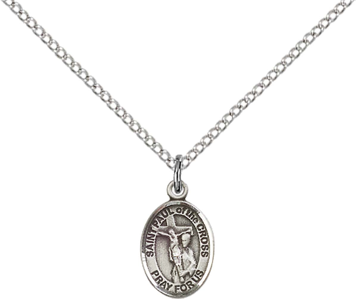 Sterling Silver St. Paul of the Cross Pendant with 18 inch Sterling Silver Light Curb Chain - Small