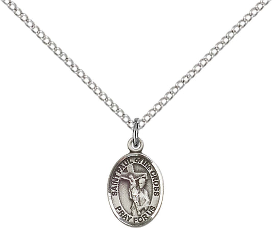 Sterling Silver St. Paul of the Cross Pendant with 18 inch Sterling Silver Light Curb Chain - Small