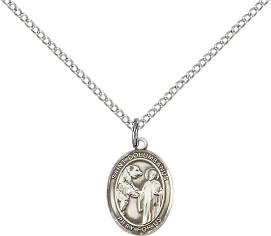 Sterling Silver St. Columbanus Pendant with 18 inch Sterling Silver Light Curb Chain - Small