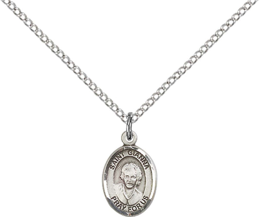 Sterling Silver St. Gianna Pendant with 18 inch Sterling Silver Light Curb Chain - Small