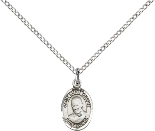 Sterling Silver St. Luigi Orione Pendant with 18 inch Sterling Silver Light Curb Chain - Small
