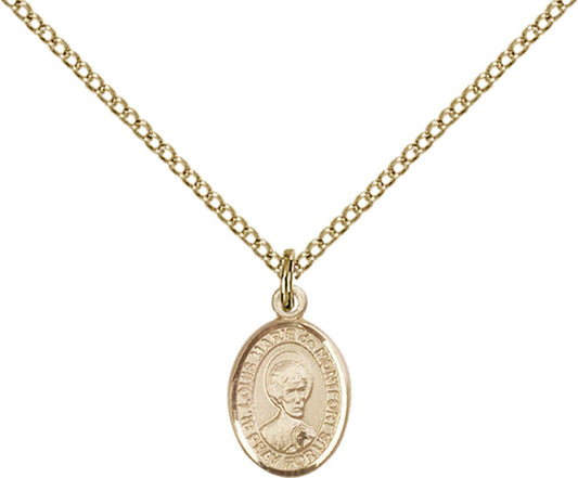 14kt Gold Filled St. Louis Marie De Montfort Pendant with 18 inch Gold Filled Light Curb Chain - Small