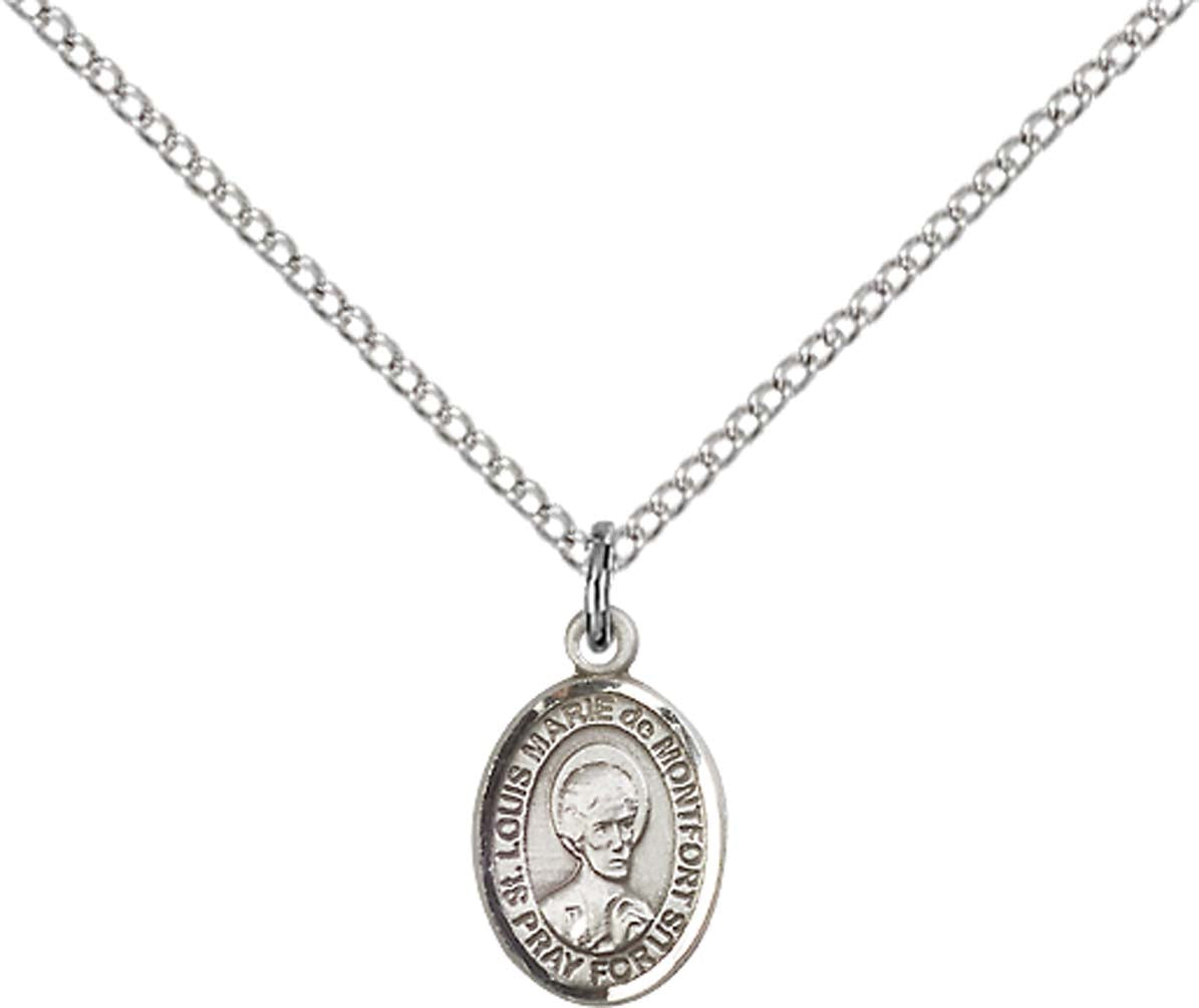 Sterling Silver St. Louis Marie De Montfort Pendan with 18 inch Sterling Silver Light Curb Chain - Small