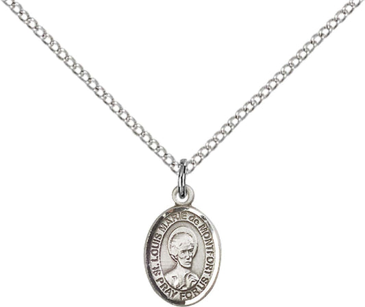Sterling Silver St. Louis Marie De Montfort Pendan with 18 inch Sterling Silver Light Curb Chain - Small