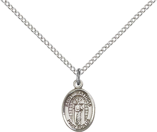 Sterling Silver St. Matthias the Apostle Pendant with 18 inch Sterling Silver Light Curb Chain - Small
