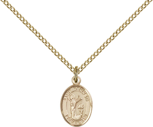 14kt Gold Filled St. Kenneth Pendant with 18 inch Gold Filled Light Curb Chain - Small