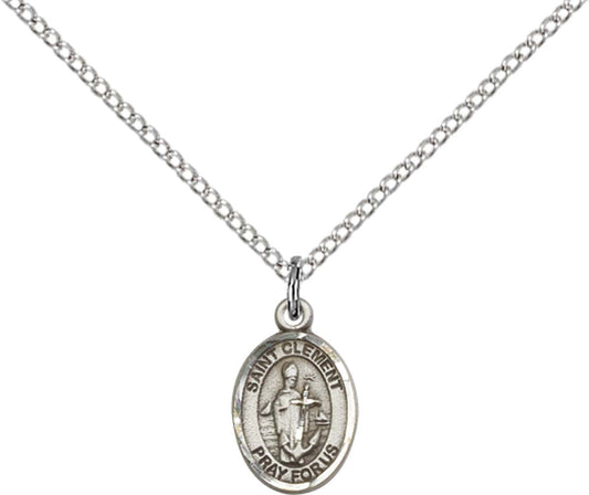 Sterling Silver St. Clement Pendant with 18 inch Sterling Silver Light Curb Chain - Small