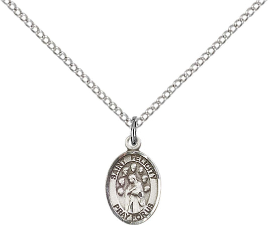 Sterling Silver St. Felicity Pendant with 18 inch Sterling Silver Light Curb Chain - Small