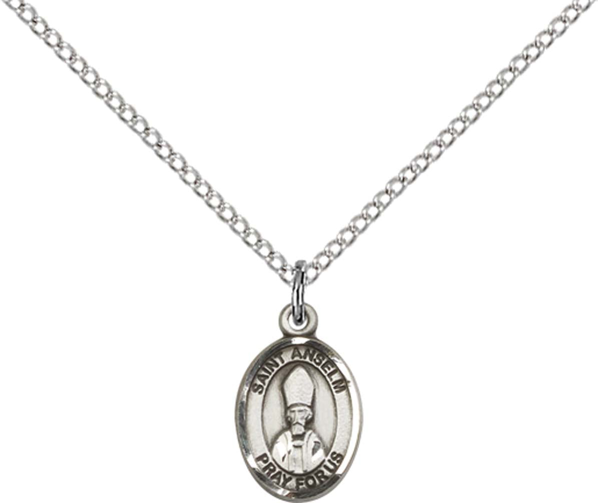 Sterling Silver St. Anselm Of Canterbury Pendant with 18 inch Sterling Silver Light Curb Chain - Small