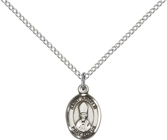 Sterling Silver St. Anselm Of Canterbury Pendant with 18 inch Sterling Silver Light Curb Chain - Small