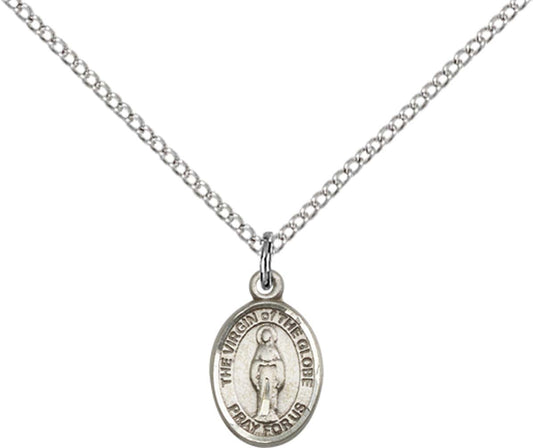 Sterling Silver Virgin Of The Globe Pendant with 18 inch Sterling Silver Light Curb Chain - Small