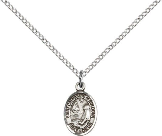 Sterling Silver St. Catherine Of Bologna Pendant with 18 inch Sterling Silver Light Curb Chain - Small