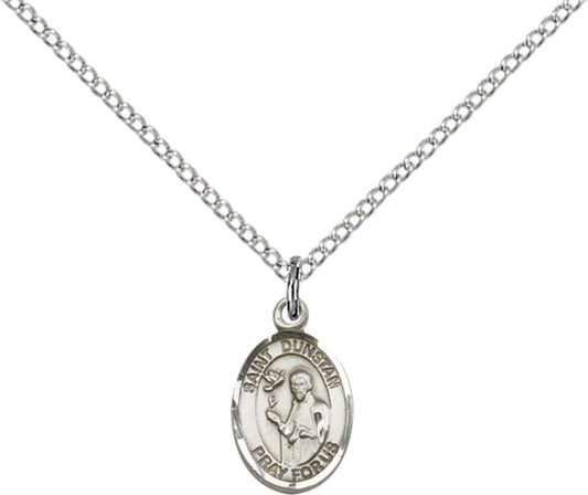 Sterling Silver St. Dunstan Pendant with 18 inch Sterling Silver Light Curb Chain - Small