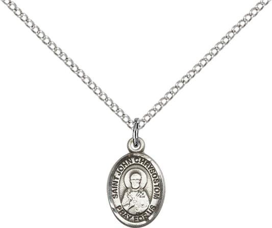 Sterling Silver St. John Chrysostom Pendant with 18 inch Sterling Silver Light Curb Chain - Small