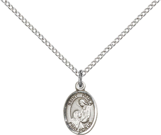 Sterling Silver St. Paula Pendant with 18 inch Sterling Silver Light Curb Chain - Small