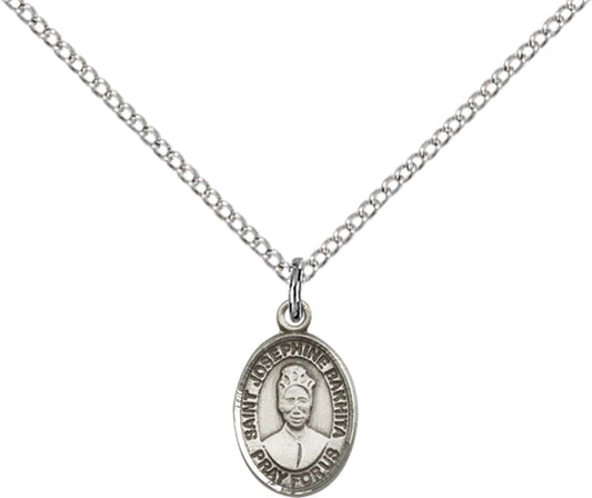 Sterling Silver St. Josephine Bakhita Pendant with 18 inch Sterling Silver Light Curb Chain - Small