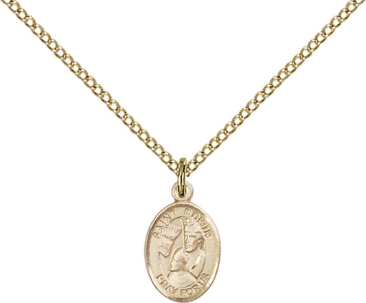 14kt Gold Filled St. Edwin Pendant with 18 inch Gold Filled Light Curb Chain - Small