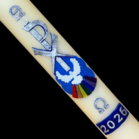 51% Beeswax Chi Rho With Dove Paschal Candle