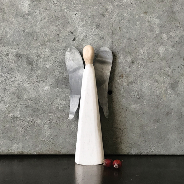White Angel With Metal Wings - Medium