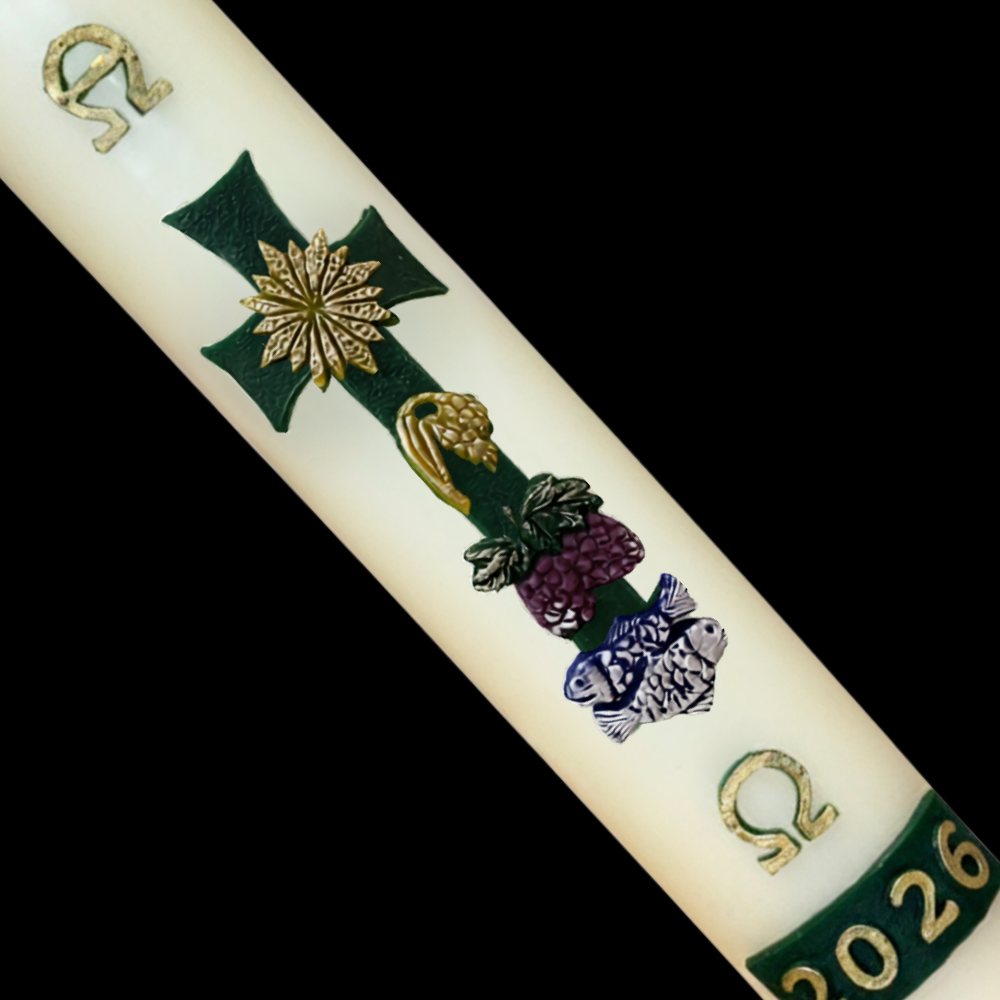 Green Cross with Sun & Grapes Paschal Candle