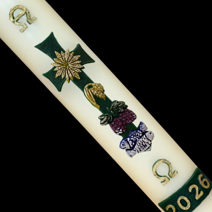 Green Cross with Sun & Grapes Paschal Candle
