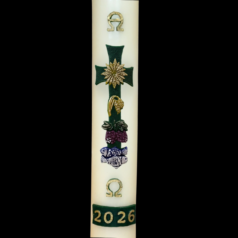 Green Cross with Sun & Grapes Paschal Candle
