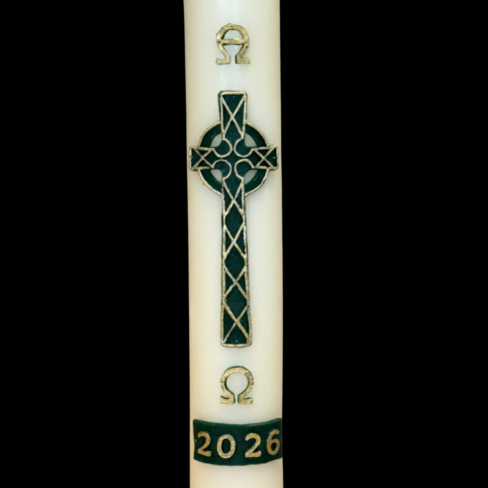 51% Beeswax Green Celtic Cross Paschal Candle