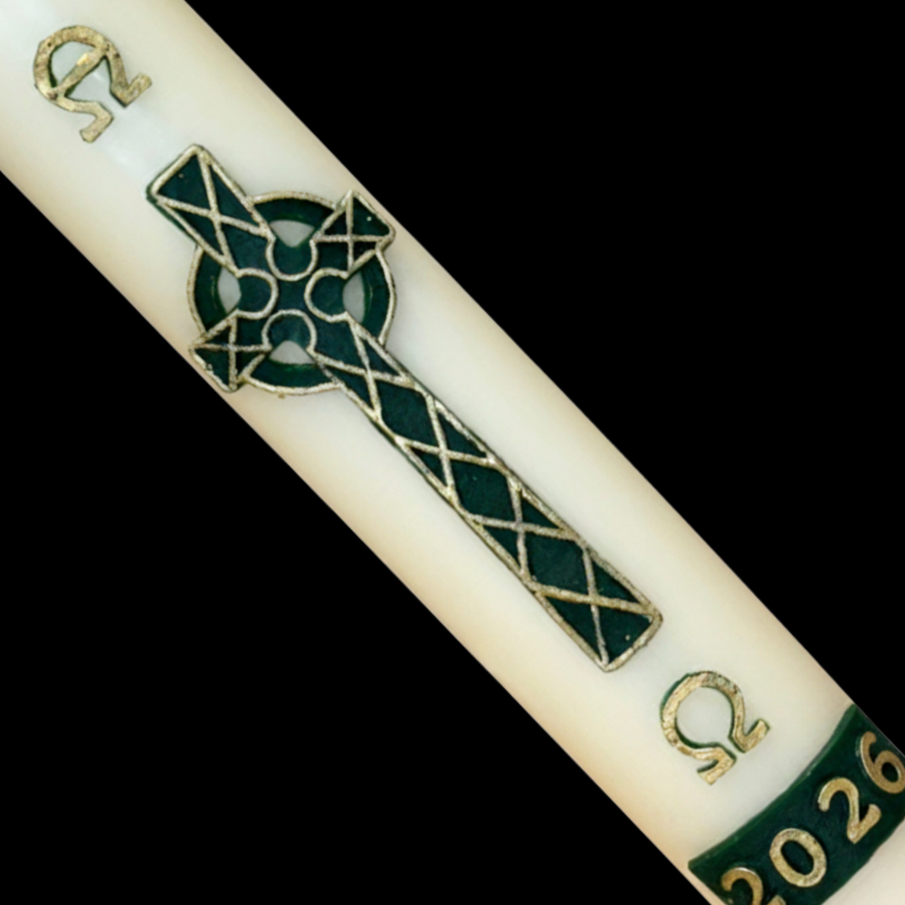 51% Beeswax Green Celtic Cross Paschal Candle