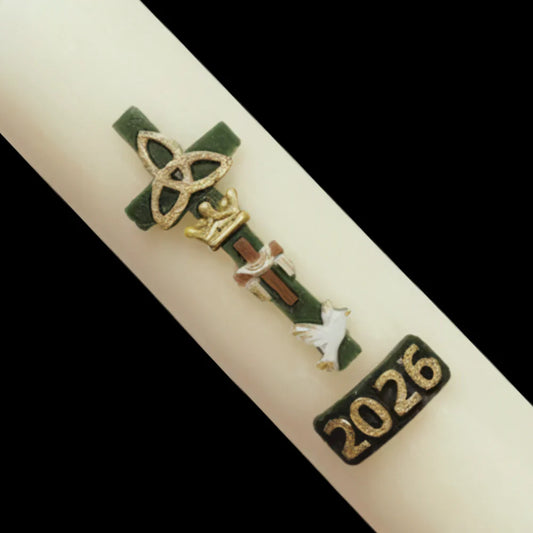 Green Cross with Dove Home Paschal Candle - 3" x 12"