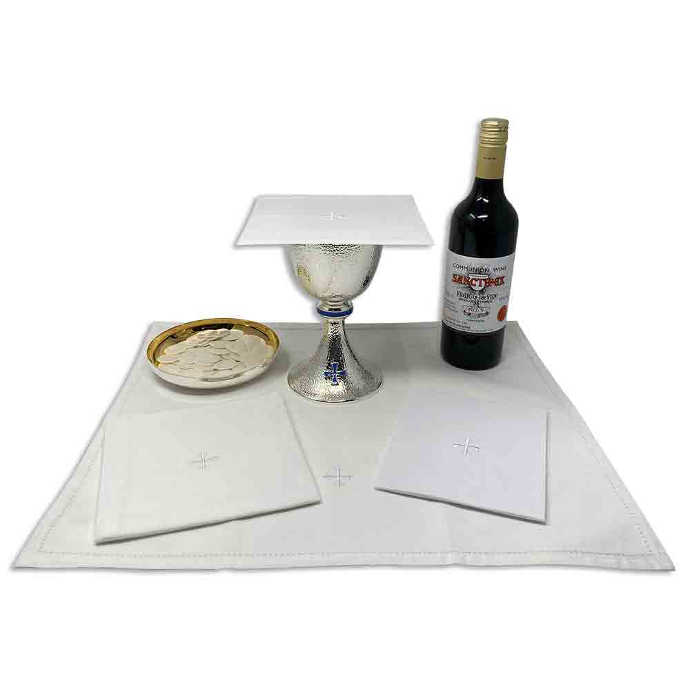 100% Cotton Mass Linens with White Greek Cross Embroidery