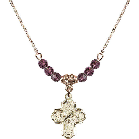14kt Gold Filled 4-Way Birthstone Necklace with Amethyst Beads - 0047