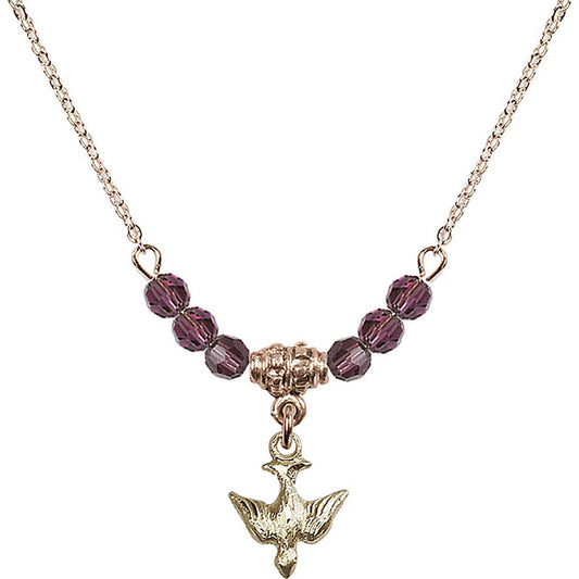 14kt Gold Filled Holy Spirit Birthstone Necklace with Amethyst Beads - 0208